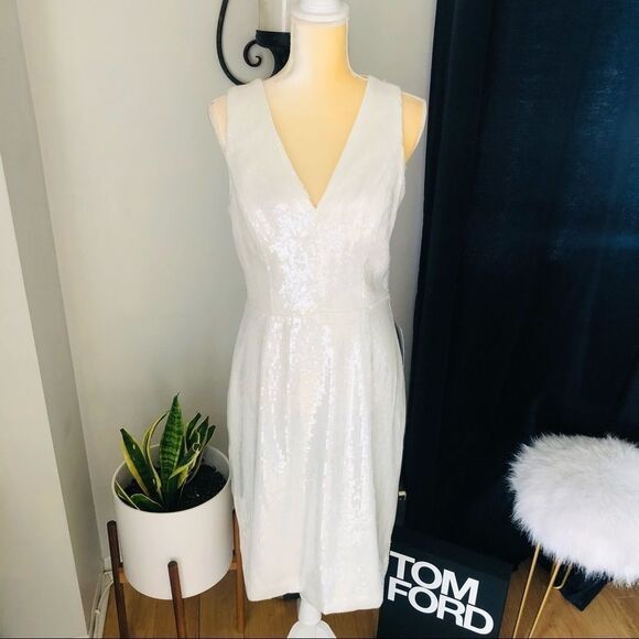 AMSALE Clear Sequin Sleeveless Sheath Dress, White, Wedding, Party, Size 10, NWT